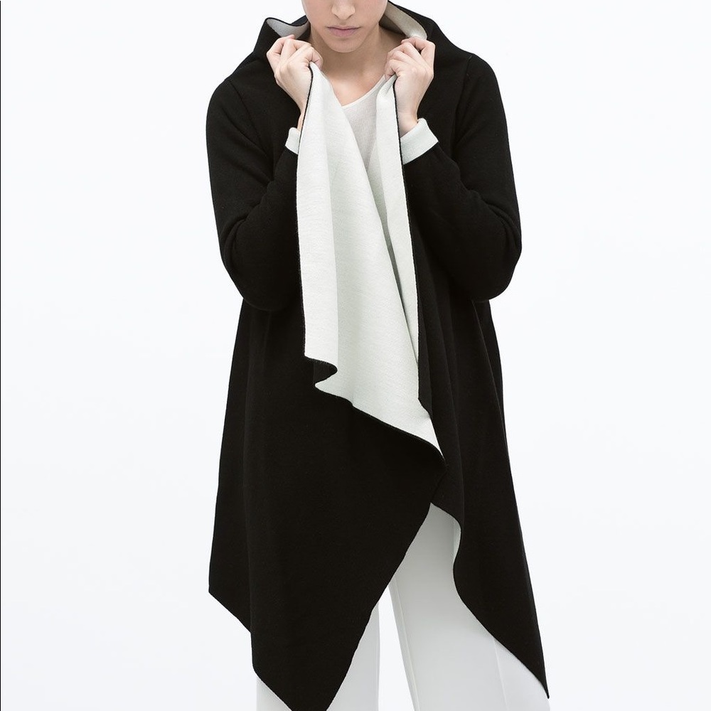Zara black and white knit wrap sweater